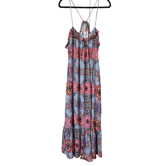 NWT Gap Floral Paisley Ruffle Trim Maxi Dress Boho Beach Coastal - Picture 1 of 8